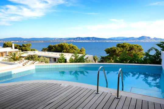 Sea View Swimming Pool In The Luxury Hotel, Peloponnes, Greece