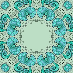 Round floral ornamental frame, vector illustration