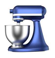 Side view of blue food mixer