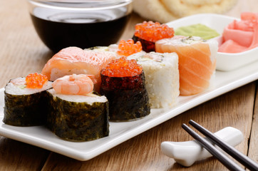 Mixed sushi on a white plate