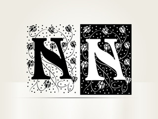 Vector ornamental letter N sign alphabet and logo
