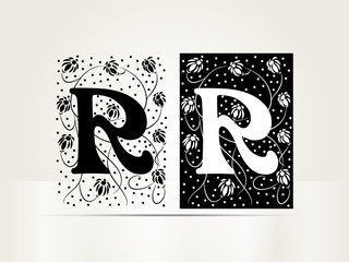 Vector ornamental letter R sign alphabet and logo