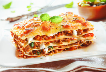 Traditional lasagna with bolognese sauce - obrazy, fototapety, plakaty