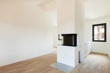 interior new house, room with fireplace