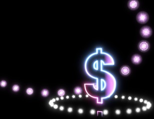 3d graphic of a magic Dollar symbol  on disco lights background