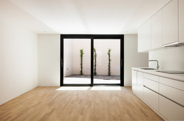 interior new house, modern white kitchen
