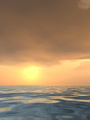 Sea water landscape with sunset sky