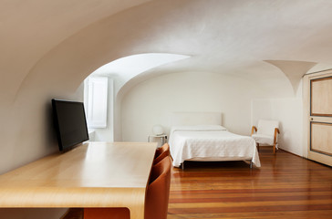 beautiful interior of hotel, apartment with double bed