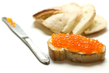 red caviar on bread