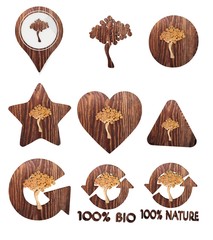 abstract tree symbol set of wooden 3d buttons