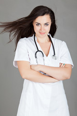 Portrait of a friendly female doctor.  happy young smiling femal