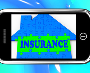 Insurance On Smartphone Showing House Financial Security