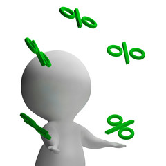 Juggling Percent Sign With 3d Man Climbing Shows Percentage