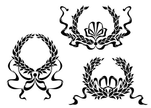 Coat of arms with laurel leaves and ribbons