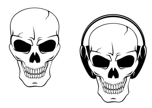 Danger skull in headphones