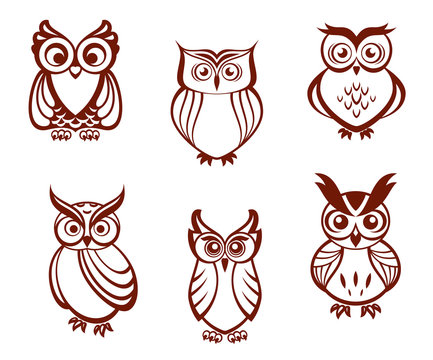 Set of cartoon owls