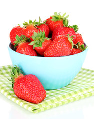 Fresh strawberry in bowl isolated on white