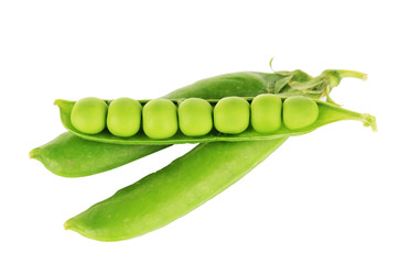 Sweet green peas isolated on white