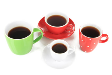 Cups of coffee isolated on white