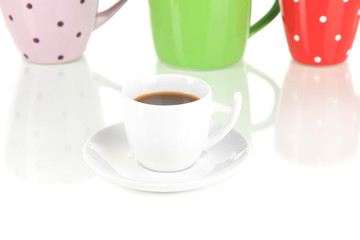 Cups of coffee isolated on white