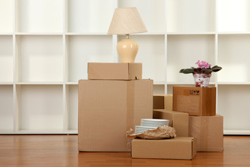 Moving boxes in empty room