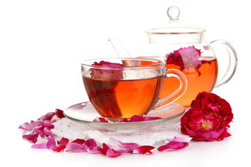 Rose tea isolated on white