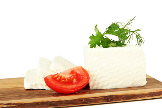 Sheep milk cheese, red tomato with parsley and dill