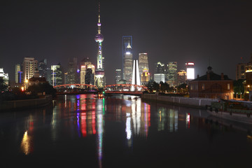 Shanghai bund garden bridge of skyline at night