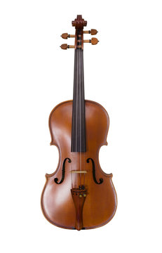 Classical shape wood violin instrument on white background