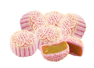 Pink Mooncake isolated white background