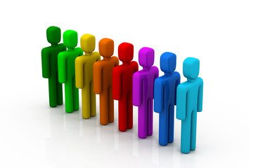 Colorful people in line.