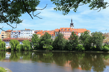 The medieval Town Pisek above River Otava, Czech Republic