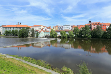 Fototapeta na wymiar The medieval Town Pisek above River Otava, Czech Republic