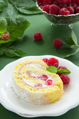 Roulade with raspberries and cream.