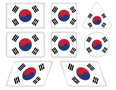set of buttons with flag of South Korea