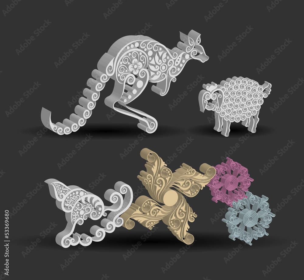 Poster Kangaroo, Sheep, Snail, and Flower Floral Decorations