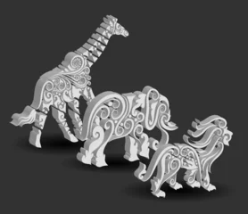 Foto op Aluminium Giraffe, Elephant, and Lion Floral Ornament Decorations. © ComicVector