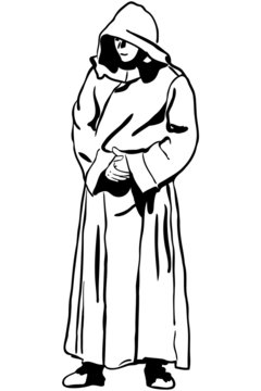sketch of a man in monk's hood
