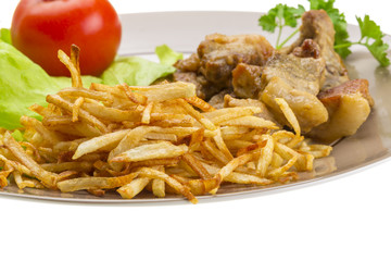 Fried potato with pork edge