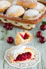 Homemade cakes with cherries.
