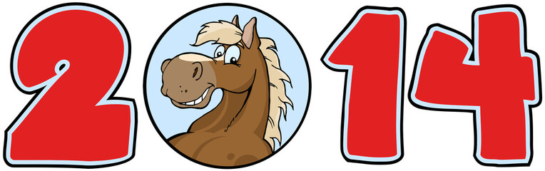 2014 Year Cartoon Numbers With Horse Face