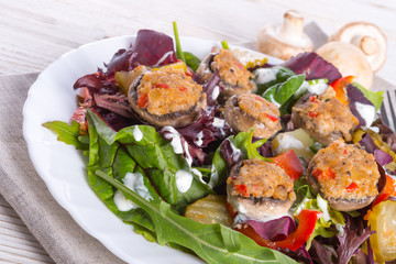 Grilled stuffed MUSHROOMS with colourful salad