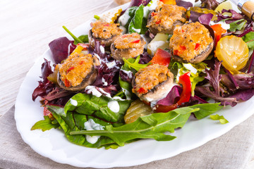 Grilled stuffed MUSHROOMS with colourful salad
