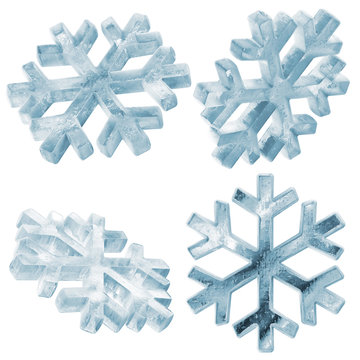 Set of Icy Snowflakes isolated on white background