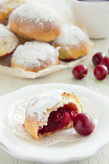 Homemade cakes with cherries.