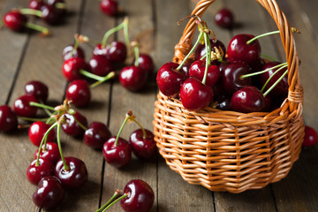 Ripe cherries in a basket