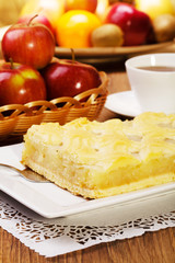 Delicious apple pie with whipped cream, lication.