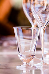 Wine glasses in restaurant setting