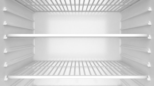 Empty white refrigerator