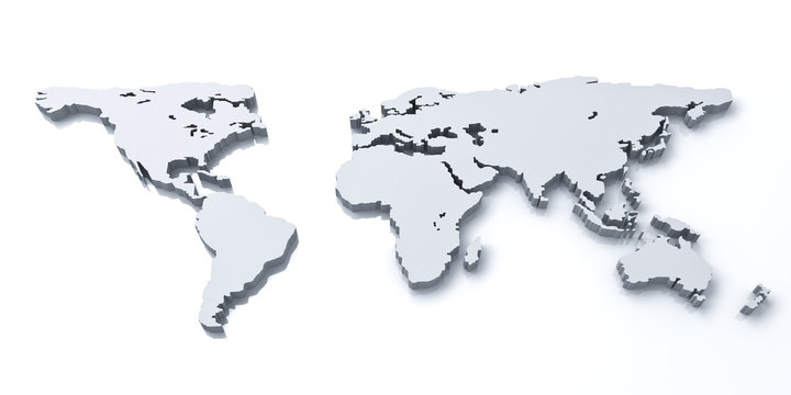 3d world map over white background with reflection